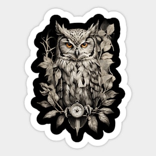 Wise Owl On Compass Design Sticker